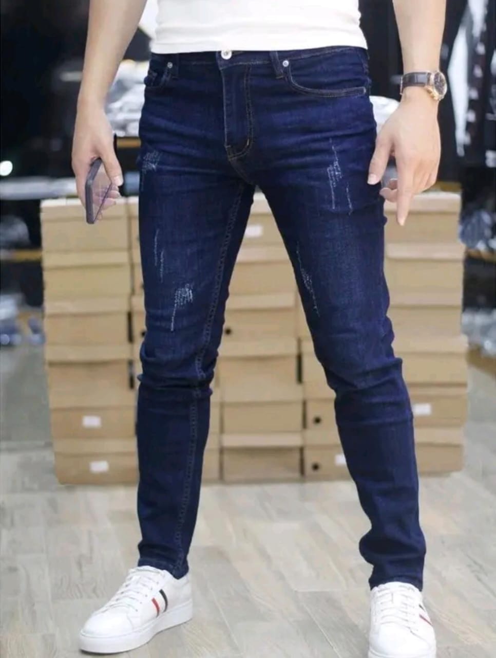 Men's Long Jeans Blue Scratch Compact Hugging Quality fabric GI dress menswear Pants